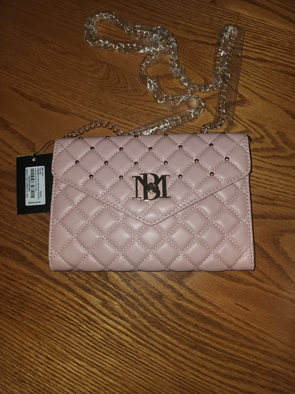 Badgley Mischka Pink Crossbody Bag with Gold Logo Accent